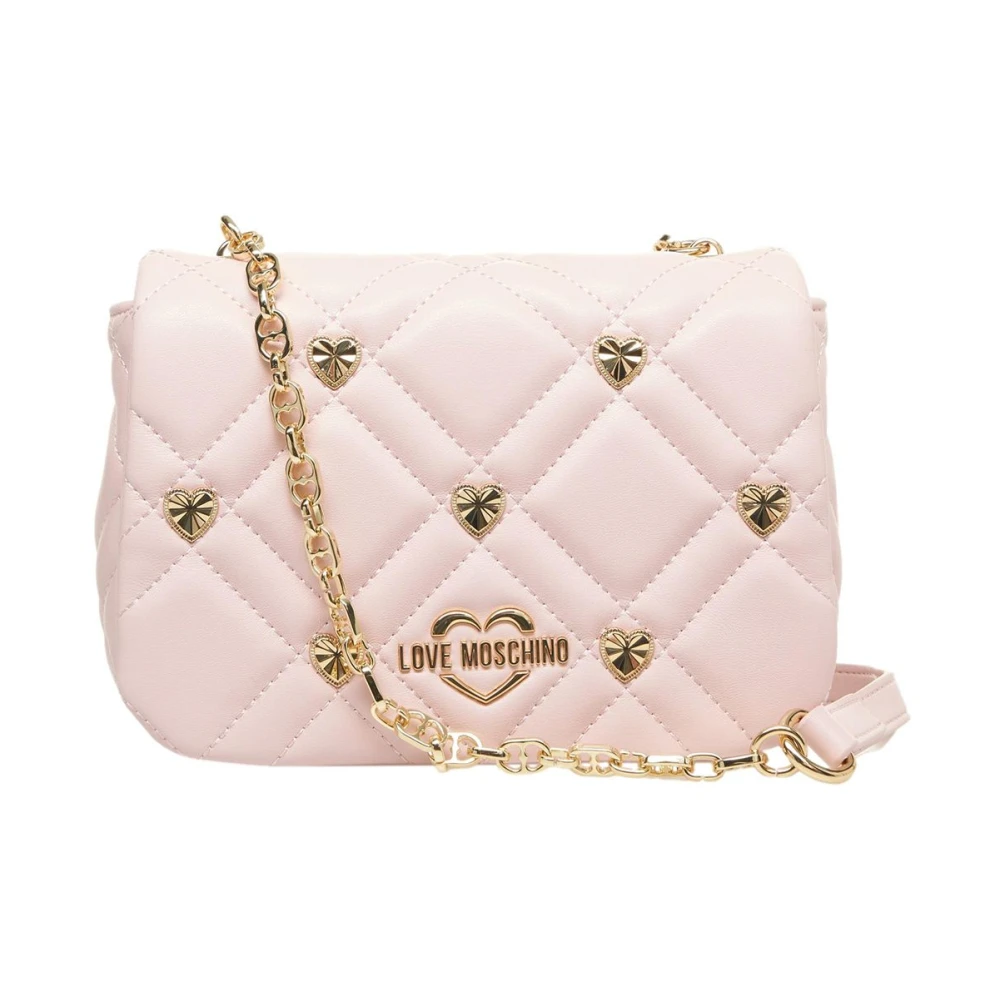 Love Moschino Roze Gewatteerde Schoudertas met Studs Pink Dames