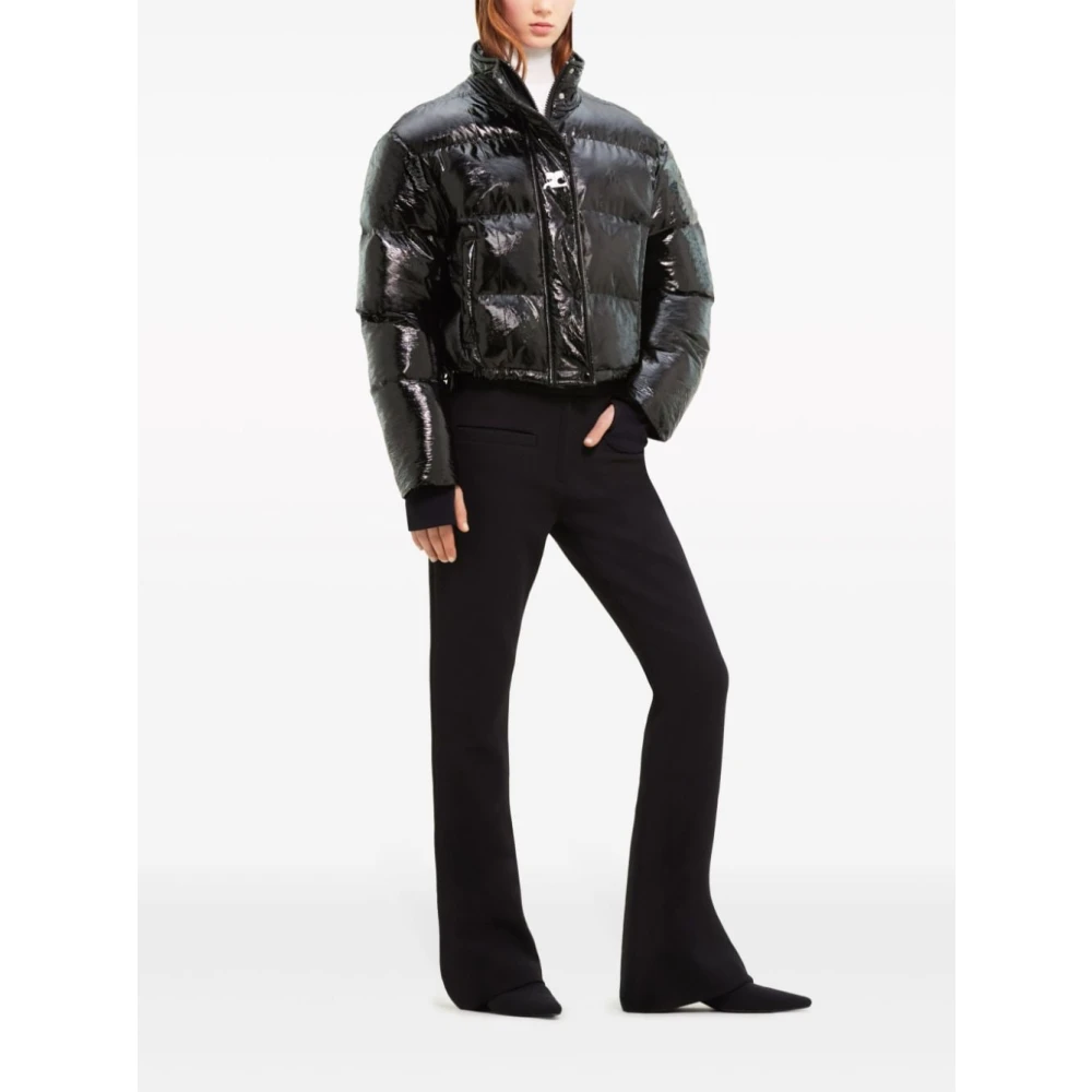 Courrèges Zwarte Glanzende Gewatteerde Jas Black Dames