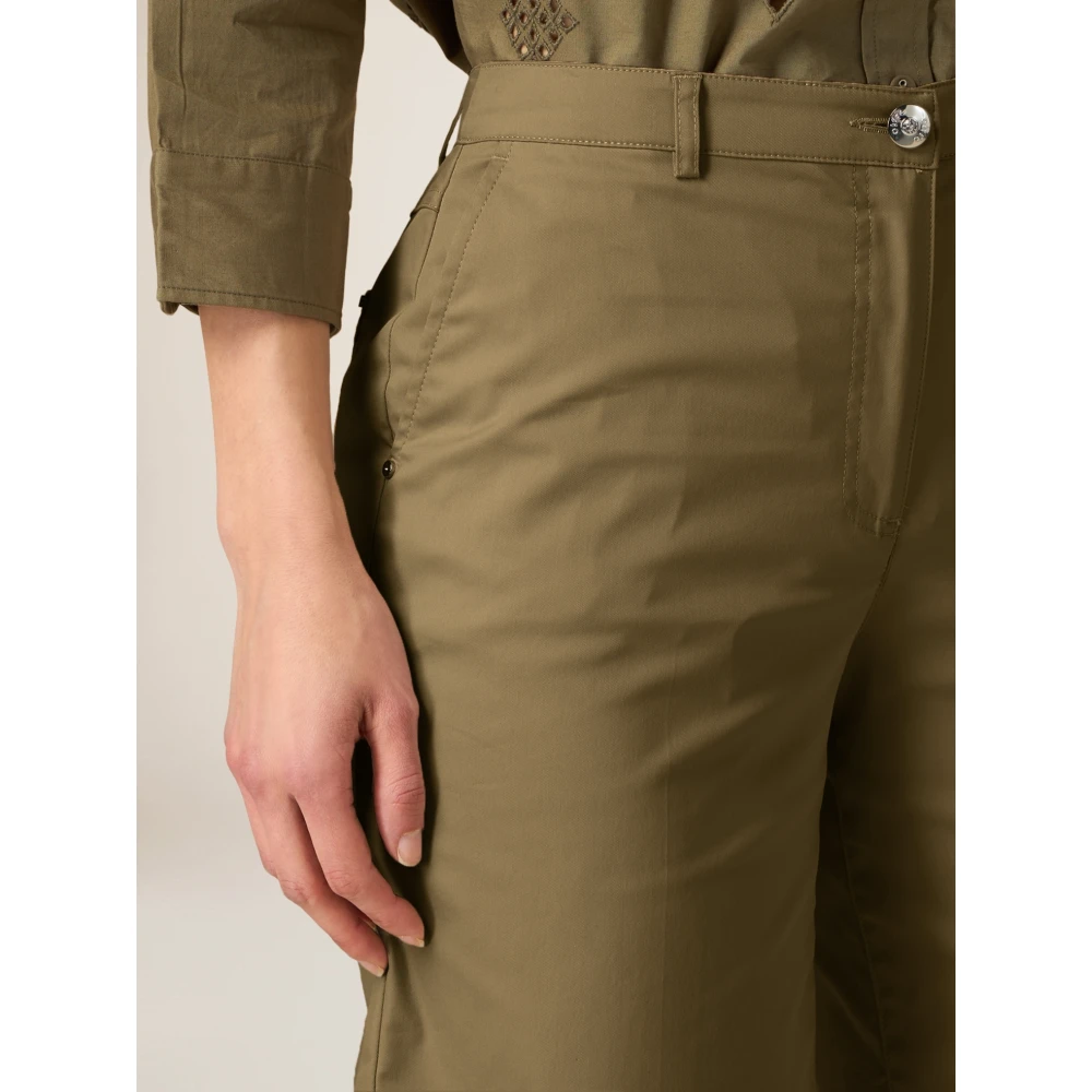 Oltre Katoen Stretch Satijn Bermuda Shorts Green Dames