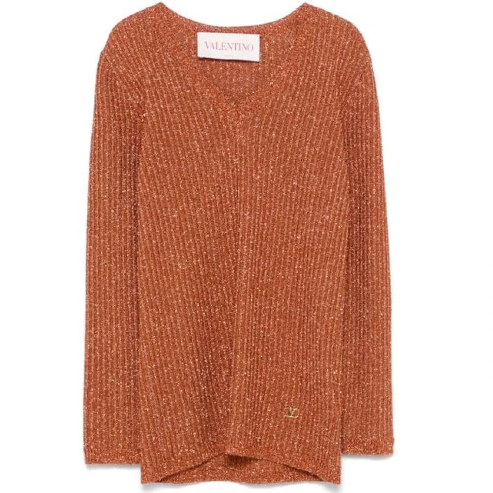 Valentino Lurex V-Neck Sweater Orange Dames