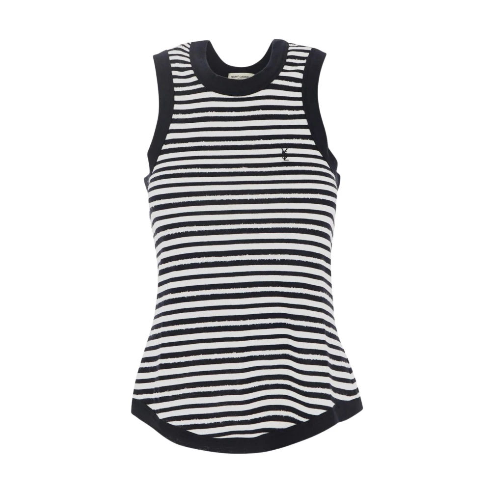 Saint Laurent Gestreepte Katoenen Tanktop Black Dames