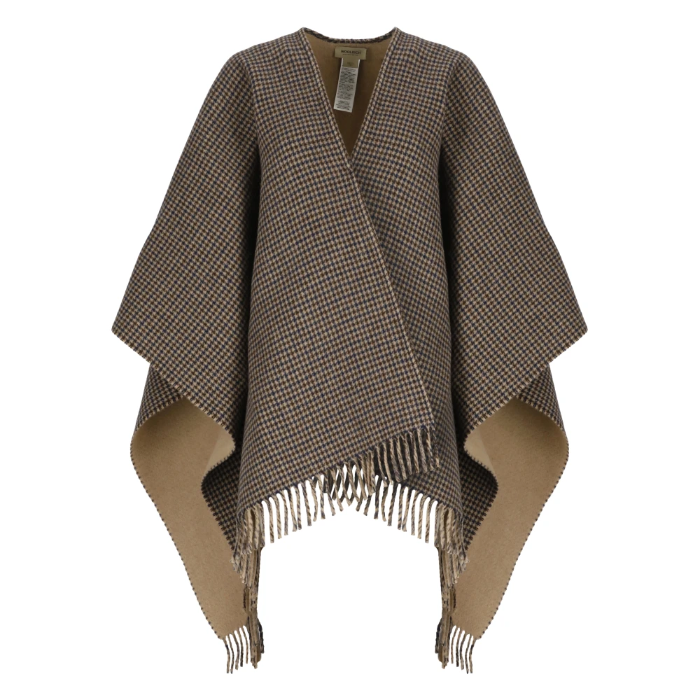 Woolrich Bruine wollen cape met franjes Brown Dames