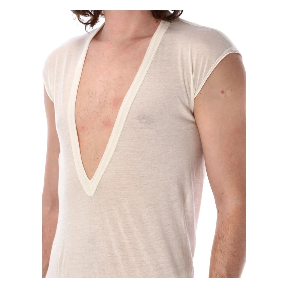 Rick Owens Natuurlijk T-shirt met Diepe V-hals Beige Heren