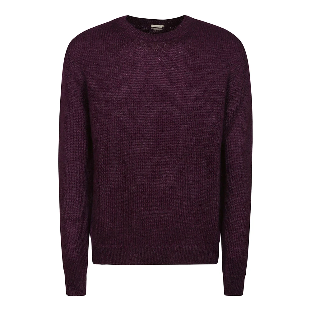 Massimo Alba Mohair Wool Crew Neck Sweater Purple Heren