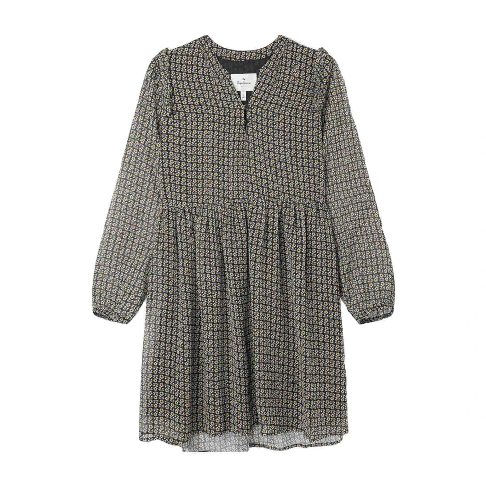 Pepe Jeans Girls Black Dresses, 10 Y, Floral Long Sleeve Dress