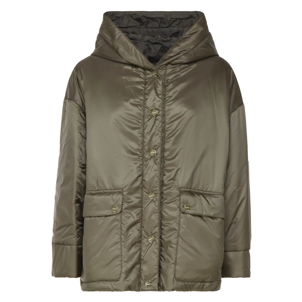 Max Mara Groene Gewatteerde Nylonjas met Capuchon Green Dames