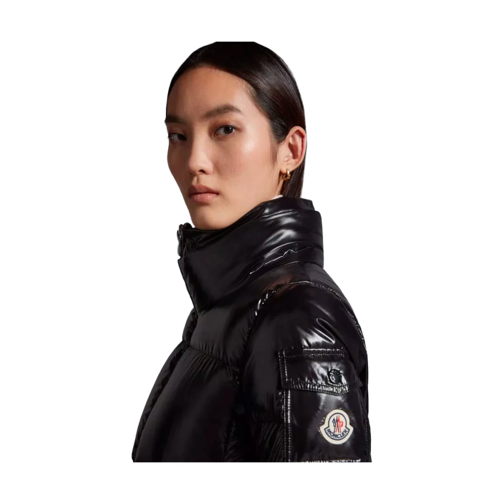 Moncler Donsjas met Afneembare Gebreide Boord Black Dames