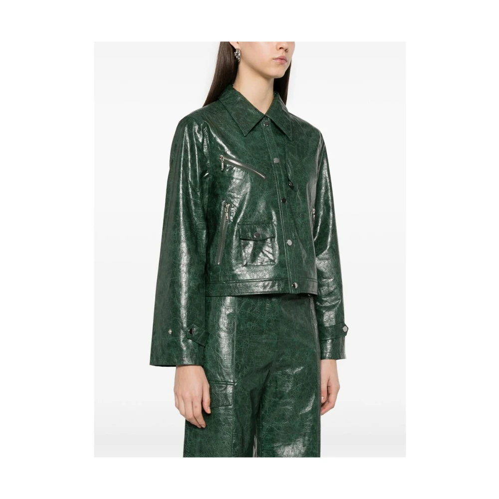 BAUM UND PFERDGARTEN Donkergroen leren bovenkleding met drukknoopsluiting Green Dames