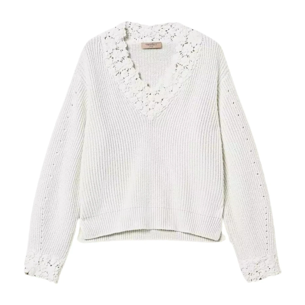 Twinset Women's Beige V-Neck Knitwear, Xs, Cream Jumper Set Wool Blend