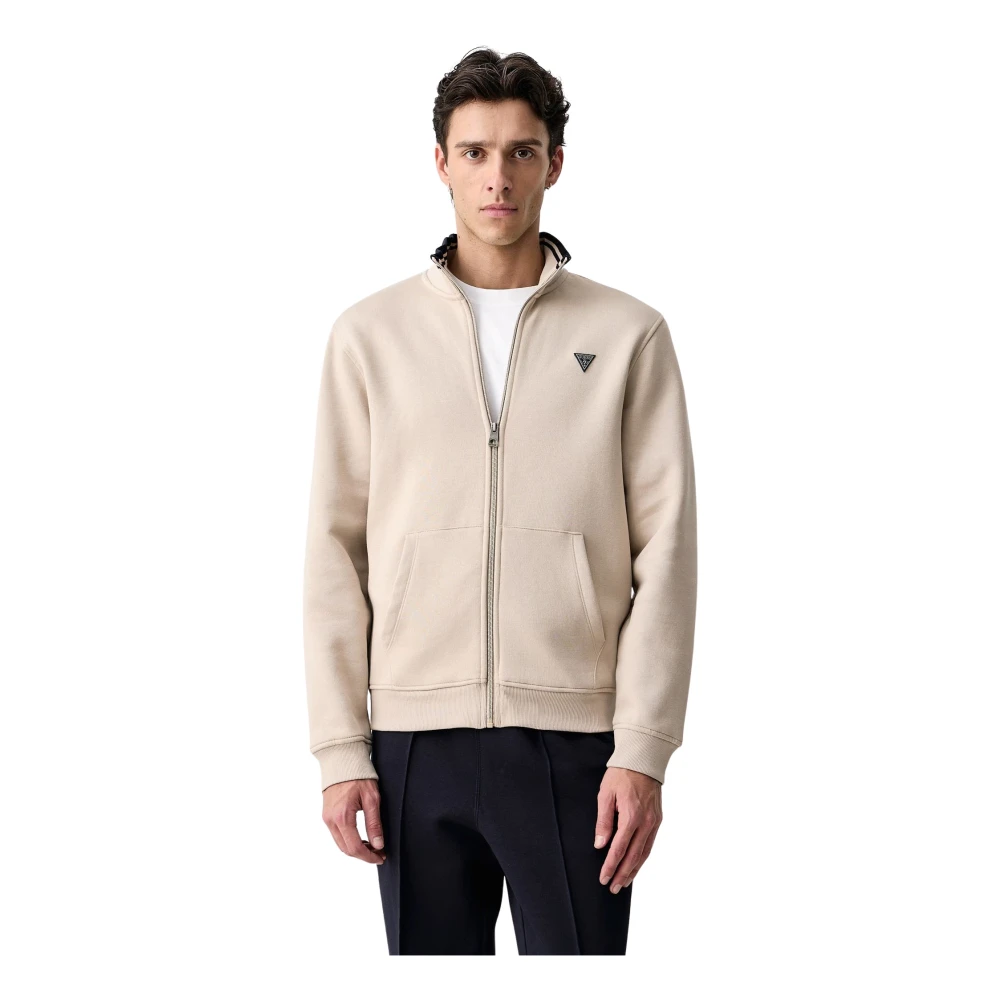 Guess Uomo Beige Felpa Con Zip Trucker - Immagine 3