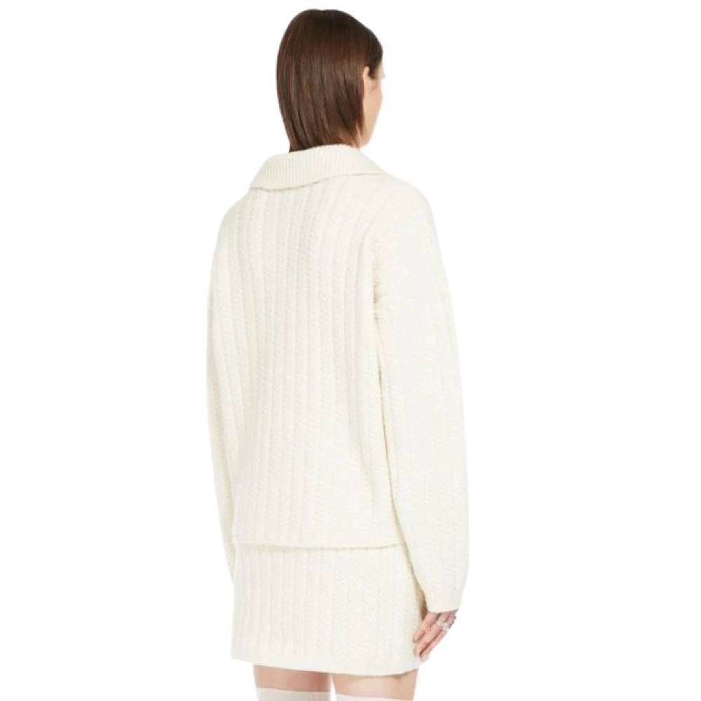 SPORTMAX Ritssluiting Gebreide Trui Ivoor Beige Dames