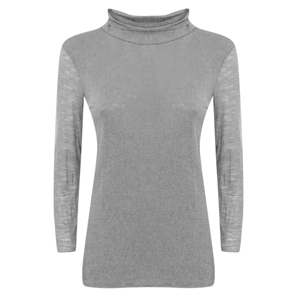 Liviana Conti Grijze wollen T-shirt met lange mouwen Gray Dames