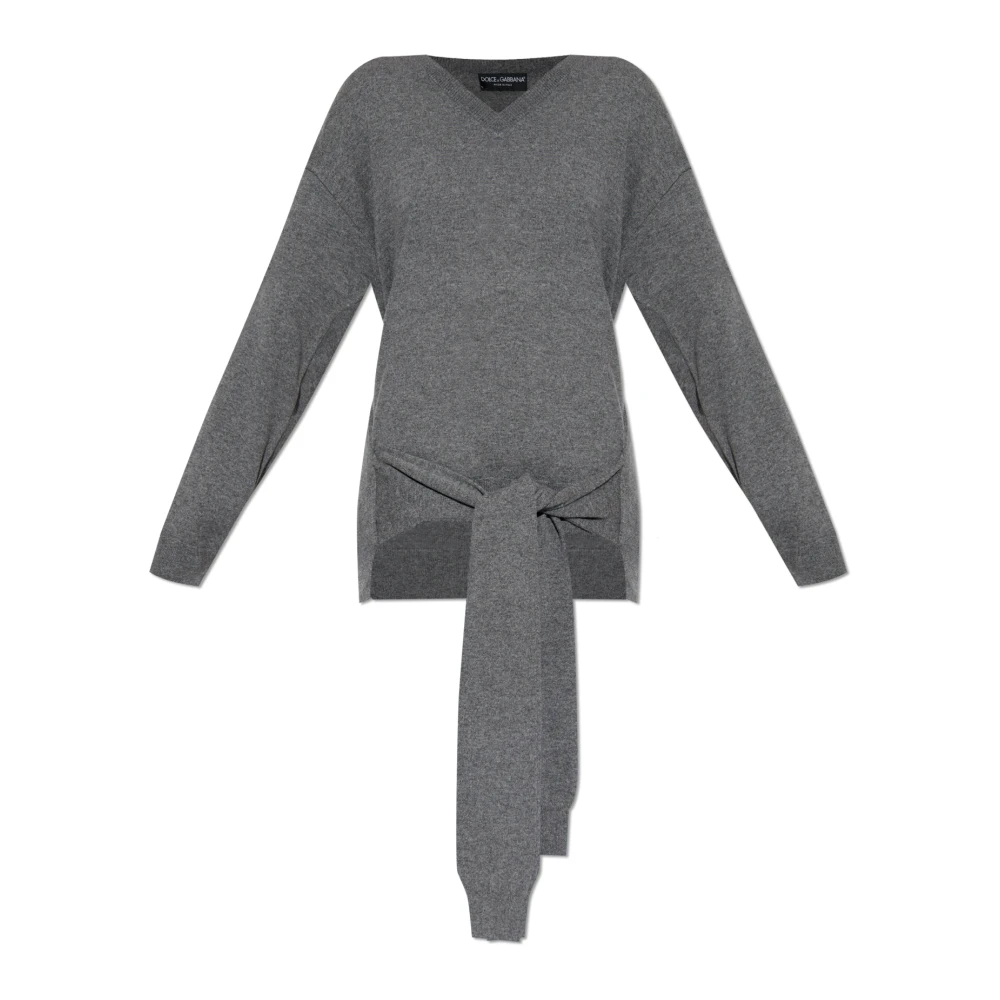 Dolce & Gabbana Vrouw Grijs Truien & Vesten Dames, S, Kasjmier, Trui Met Stropdasdetail
