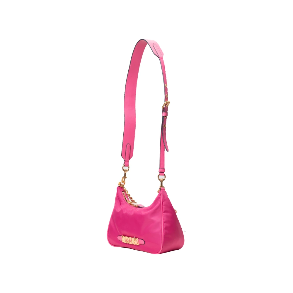 Moschino Fuchsia Metallic Letters Nylon Schoudertas Pink Dames