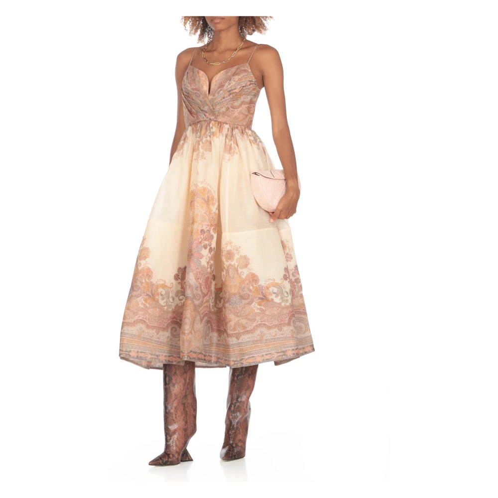 Zimmermann Roze Linnen Zijden Paisley Jurk Pink Dames