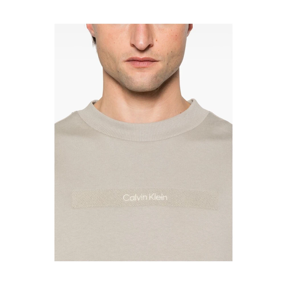Calvin Klein Zandbruin Geborduurd Logo Sweatshirt Brown Heren