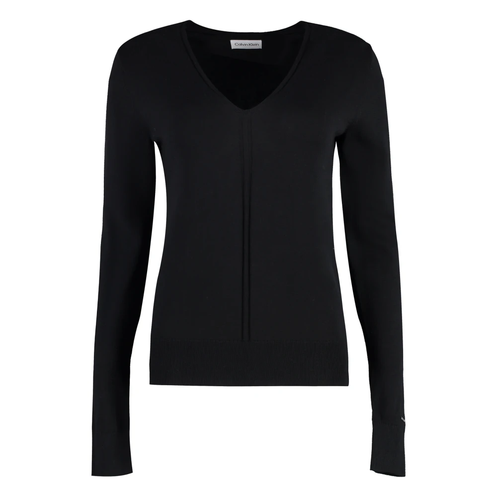 Calvin Klein Geribbelde Katoen-Zijde Trui Black Dames