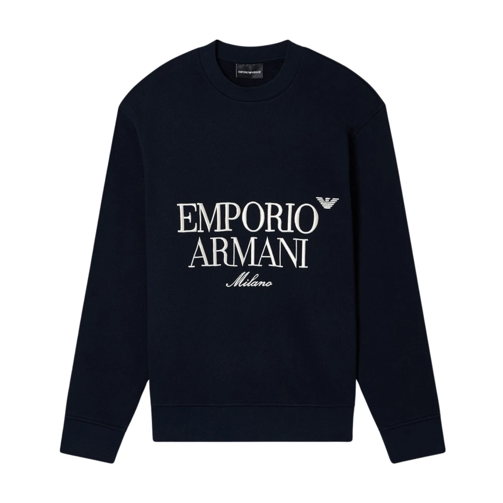 Emporio Armani Blue French Terry Jersey Sweatshirt - Male - Sweatshirts - L - Sweatshirts & Hoodies