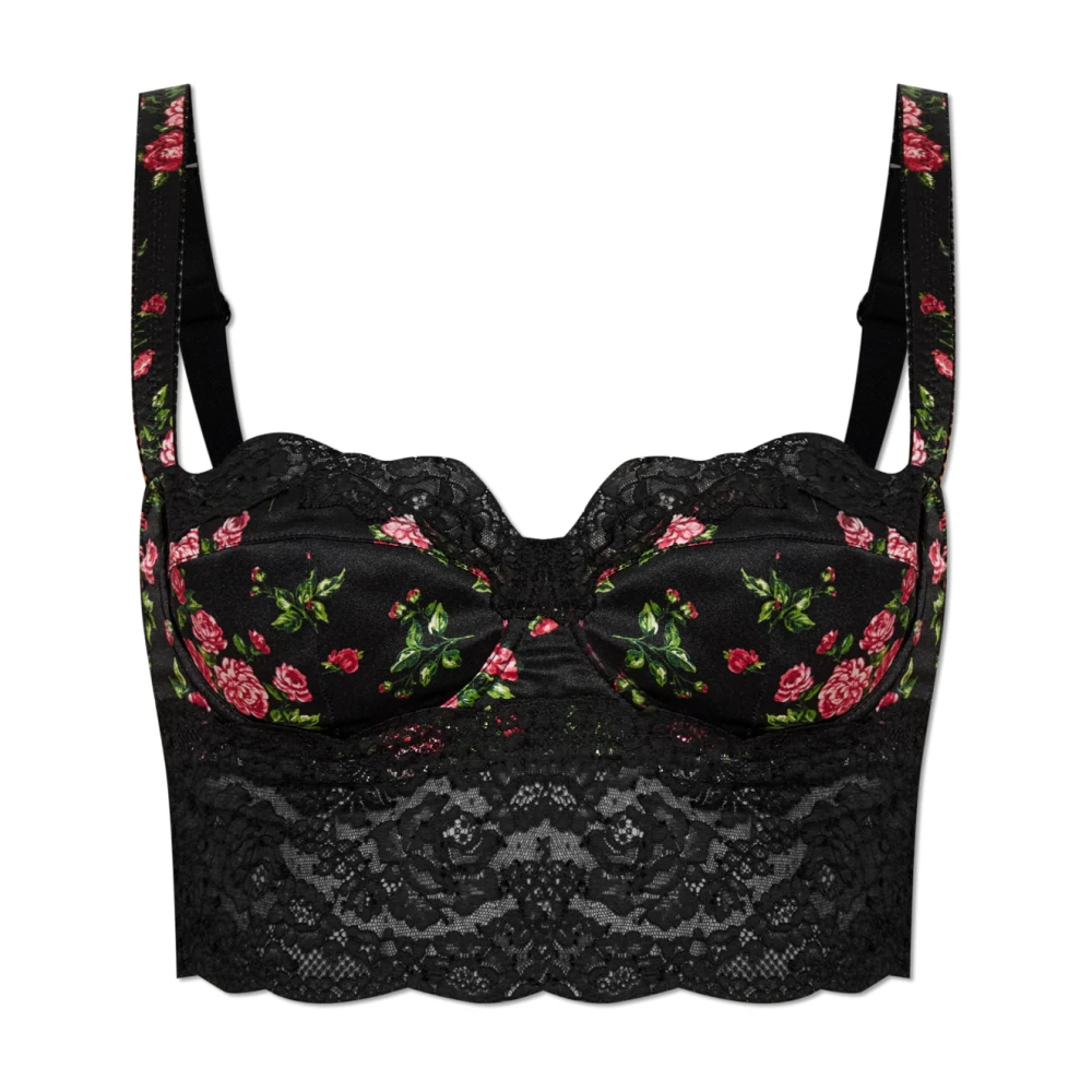 Dolce & Gabbana Vrouw Zwart Ondergoed Dames, 75B Eu, Katoen, Longline Bh