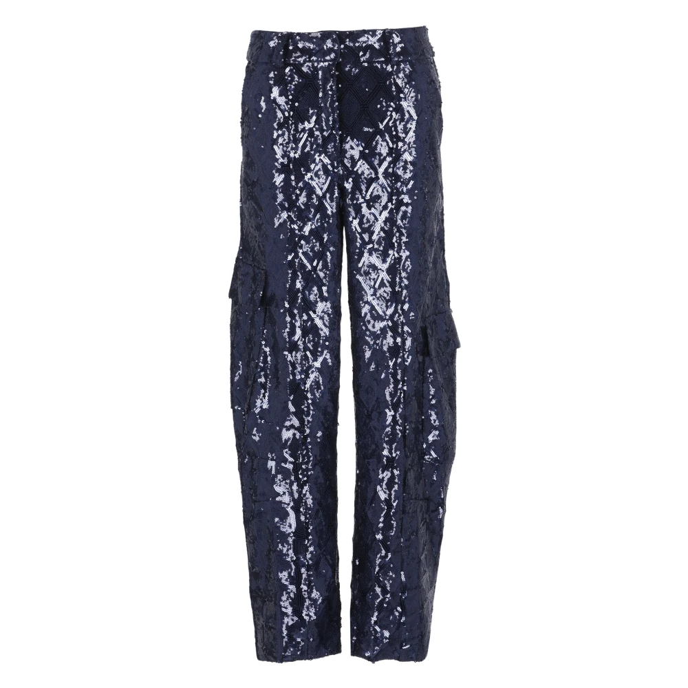Rotate Birger Christensen Blauwe Paillettenbroek met riemlussen Blue Dames