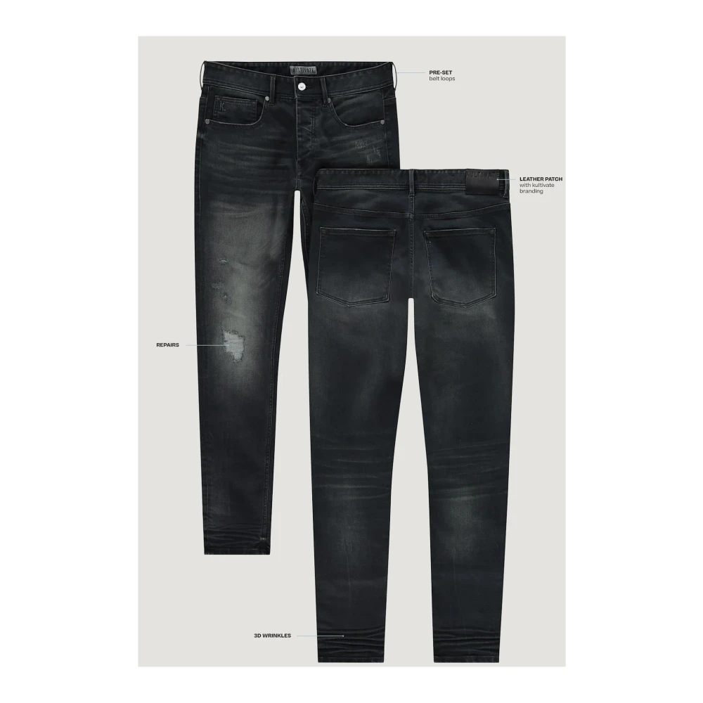 Kultivate Donkerblauwe Slim Fit Jeans met Distressed Details Blue Heren