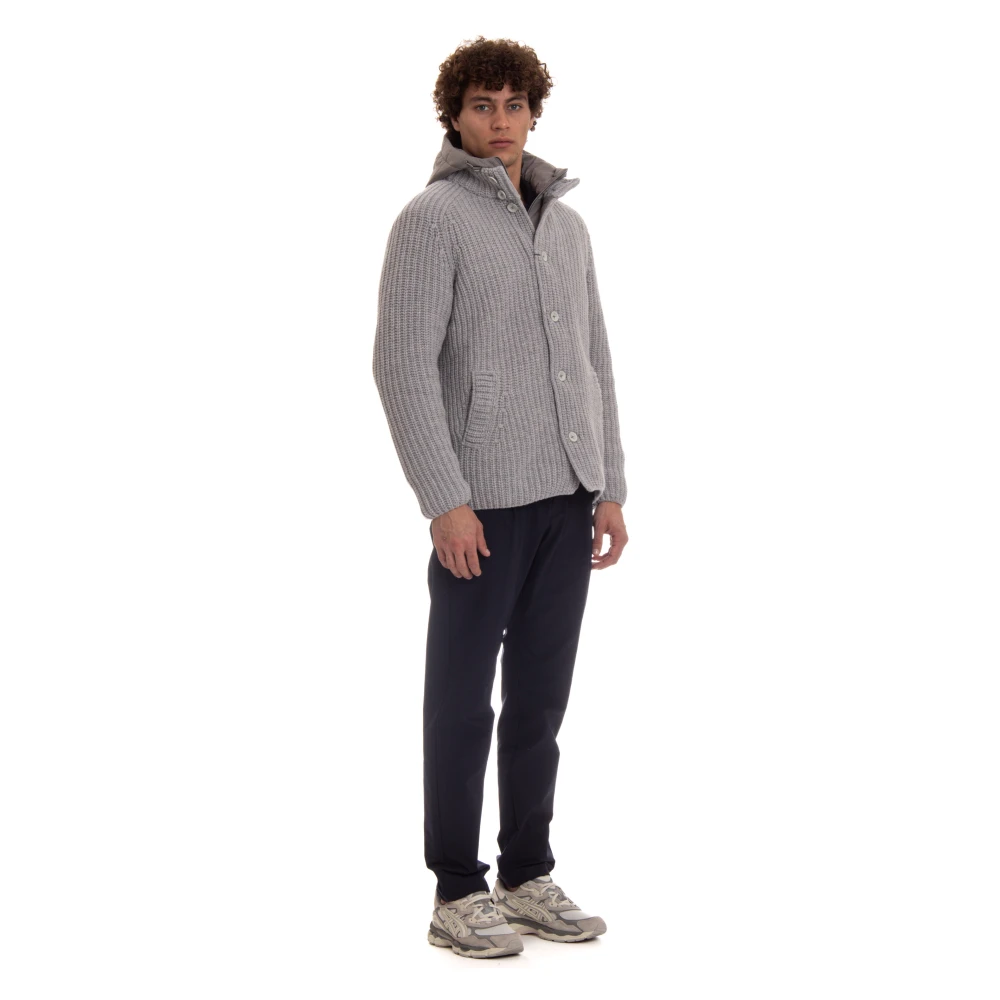 Herno Grijze gebreide jas met afneembare capuchon Gray Heren