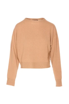 Beige Crew Neck Sweaters Ull-Kashmir Blandning