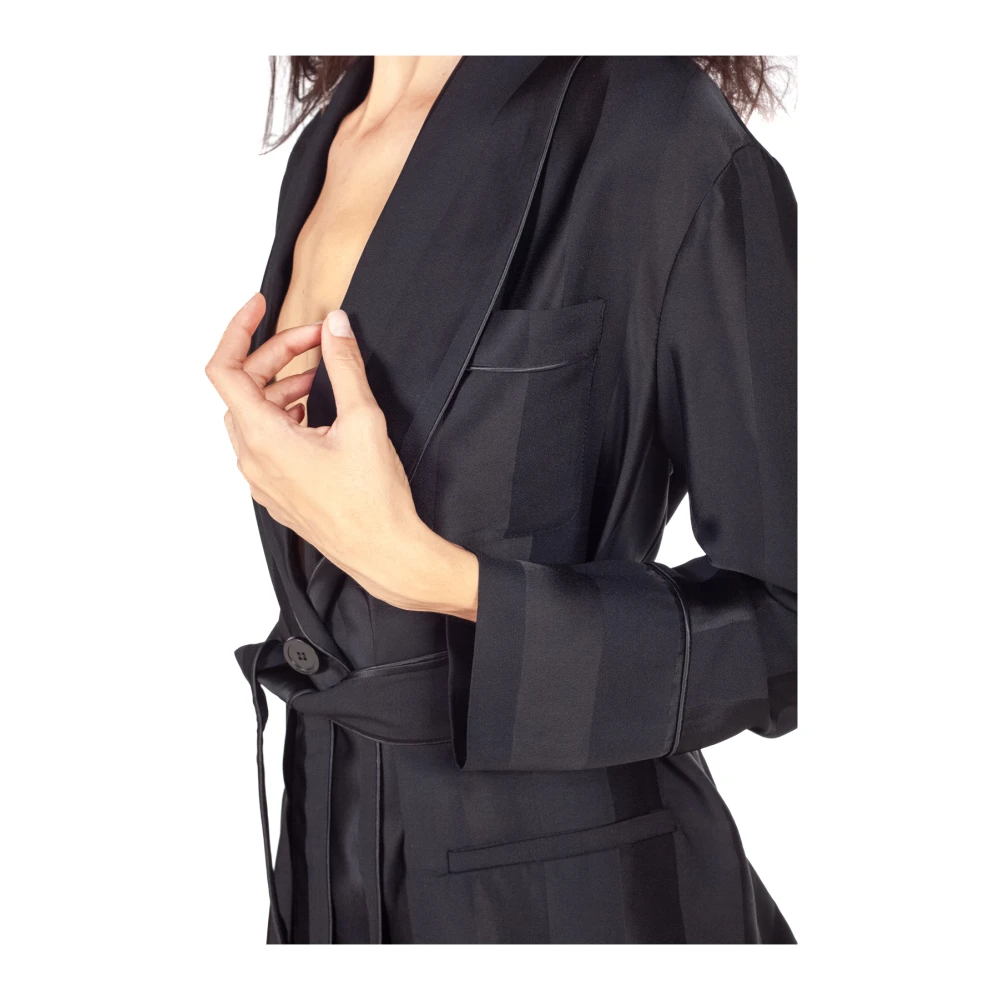 Semicouture Gestreepte cady-jas met één knoop in het zwart Black Dames