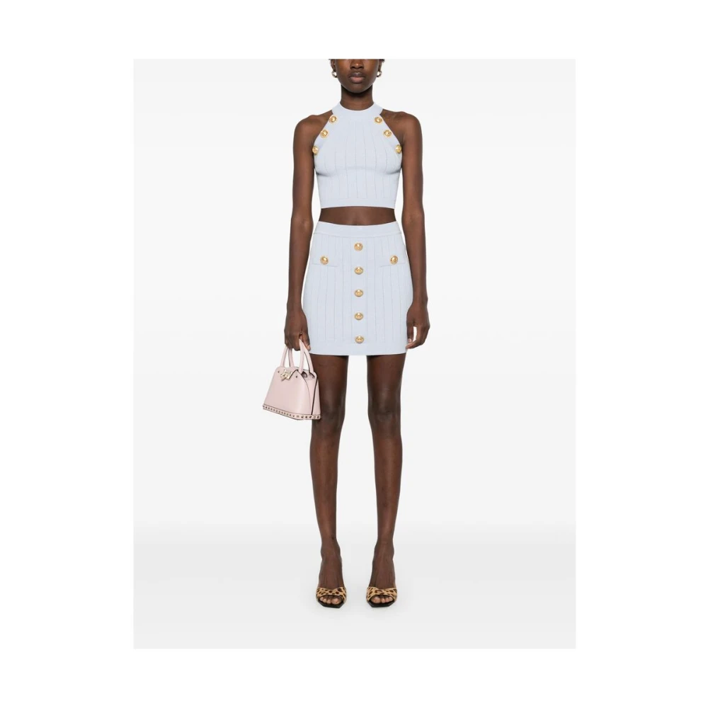 Balmain Lichtblauwe Geribbelde Rok met Rits Blue Dames