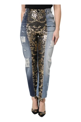 Multicolor Patchwork Tapered Denim Jeans