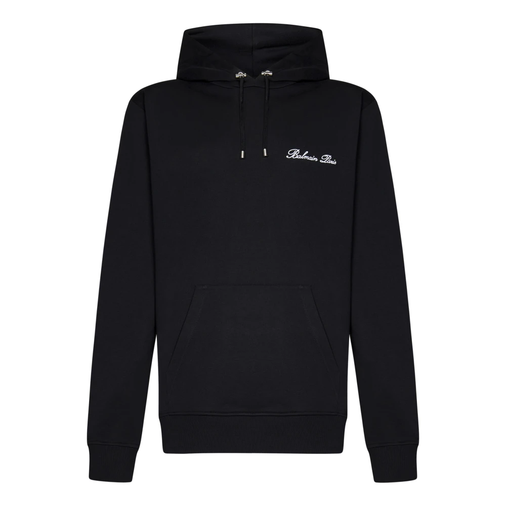 Balmain Zwarte Hoodie met Wit Logo Borduursel Black Heren