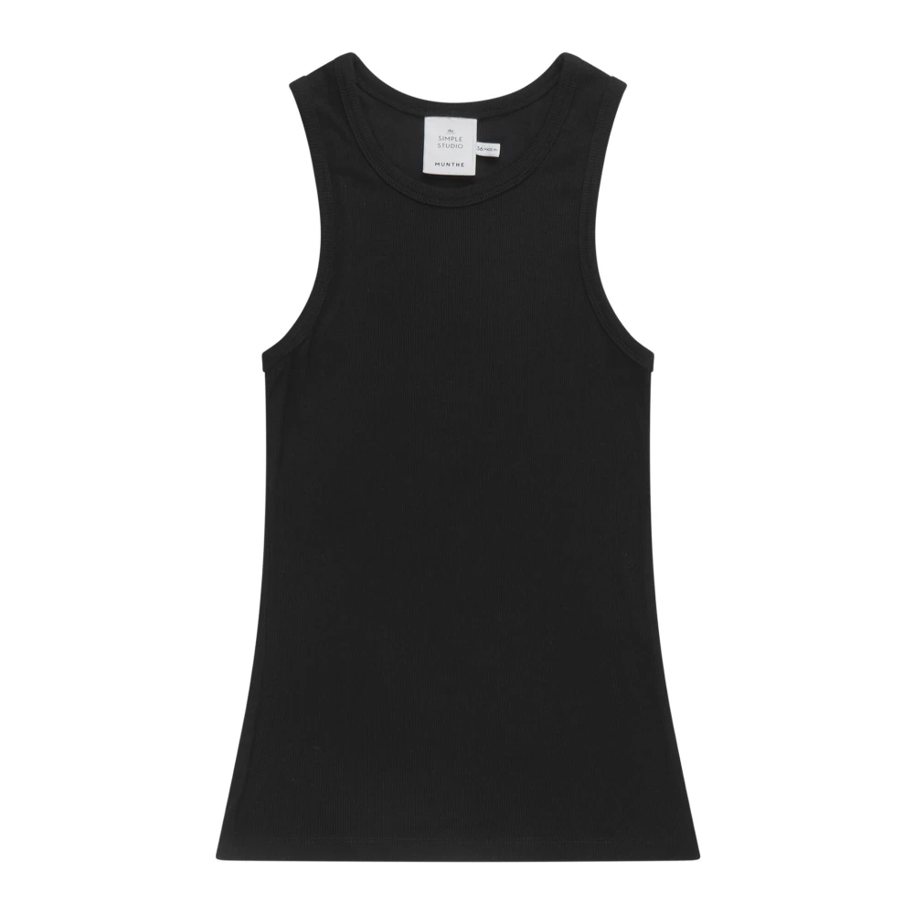 Munthe Geribbeld Zwart Topje met Ronde Hals Black Dames