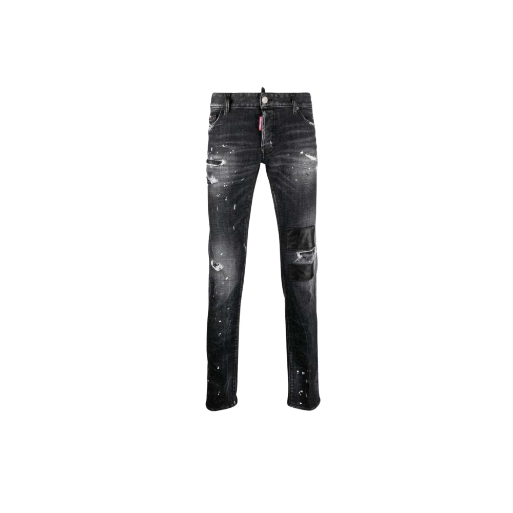 Dsquared2 Slimmade Denim Jeans med Slitna Detaljer Black, Herr