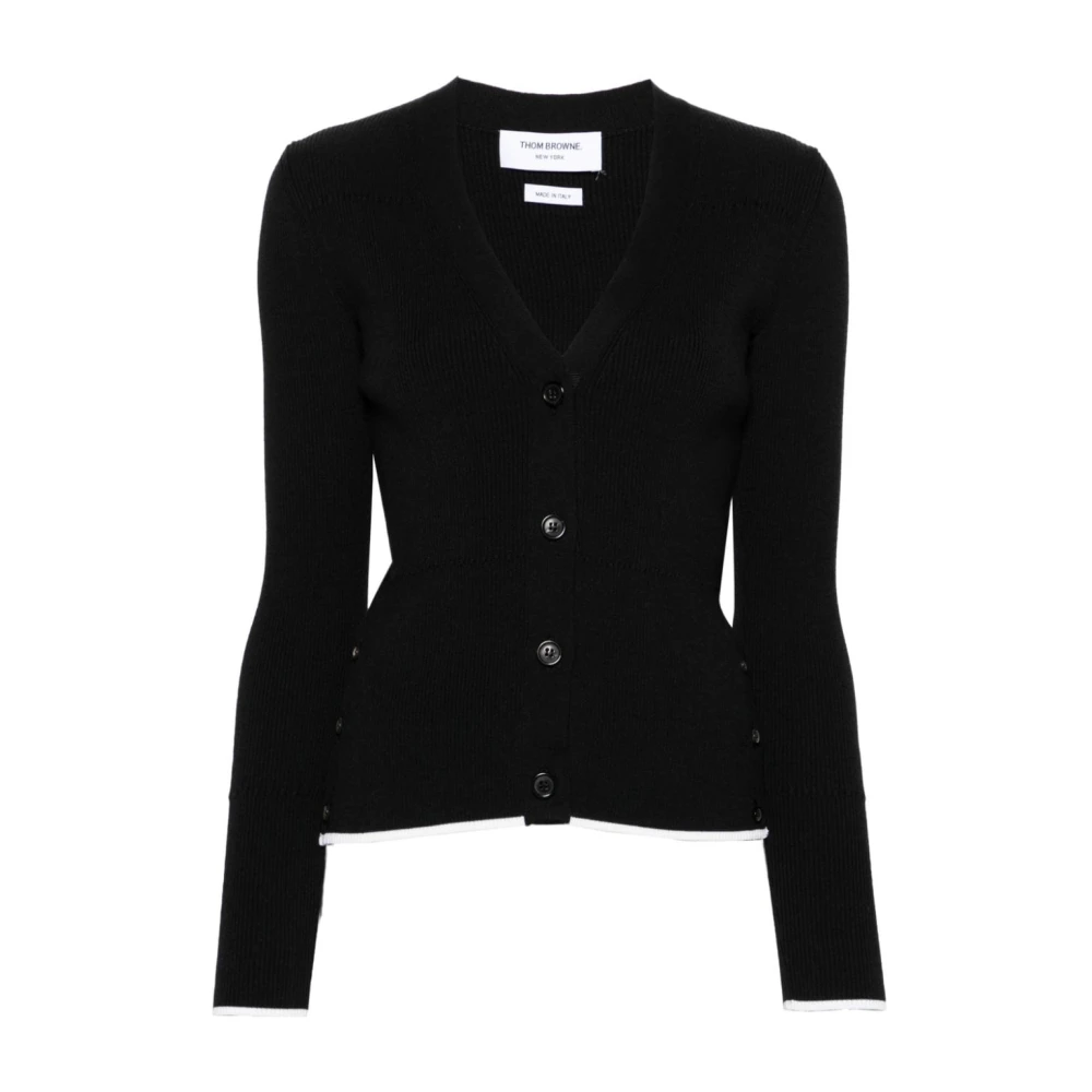 Thom Browne Zwarte Geribbelde Zijde Wol Vest Black Dames