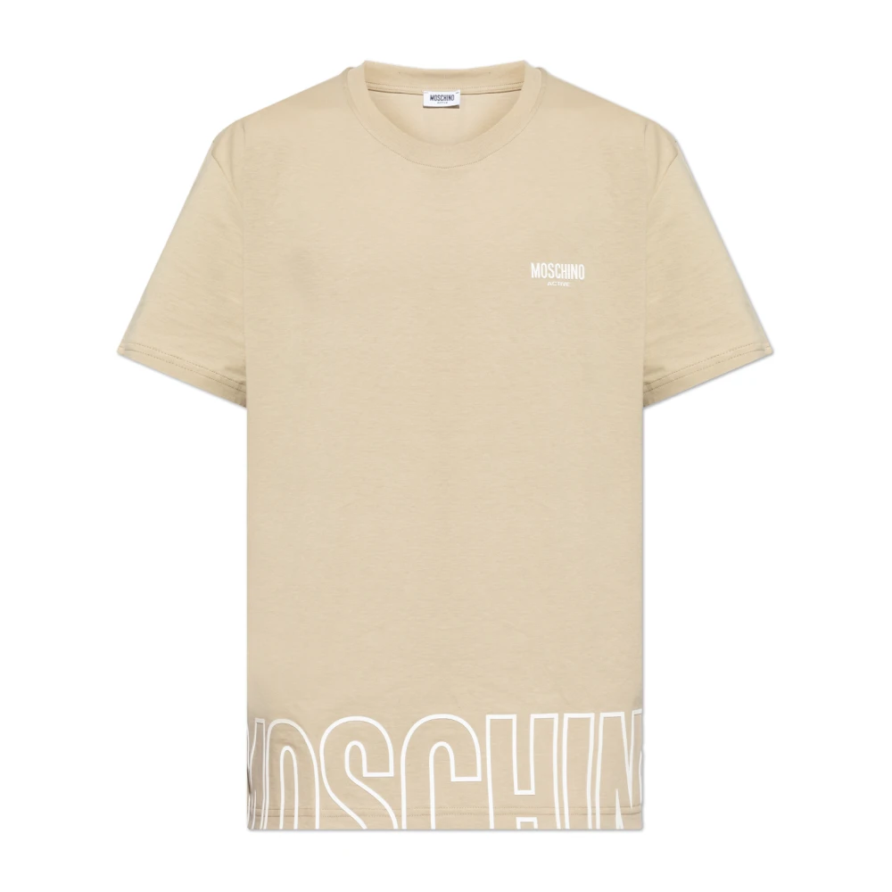 Moschino Herr Beige Toppar L, Bomull, T-Shirt Med Logotyp