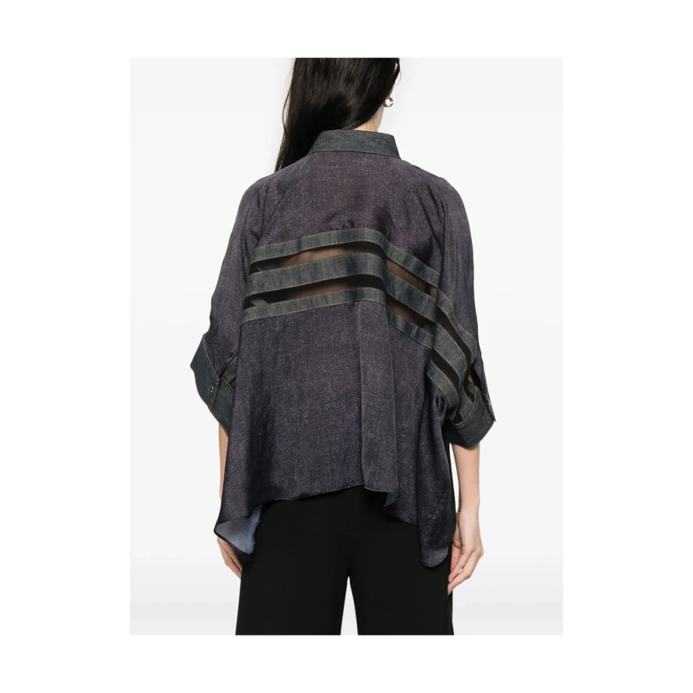 Sacai Indigo Blauwe Drukknop Shirt Blue Dames