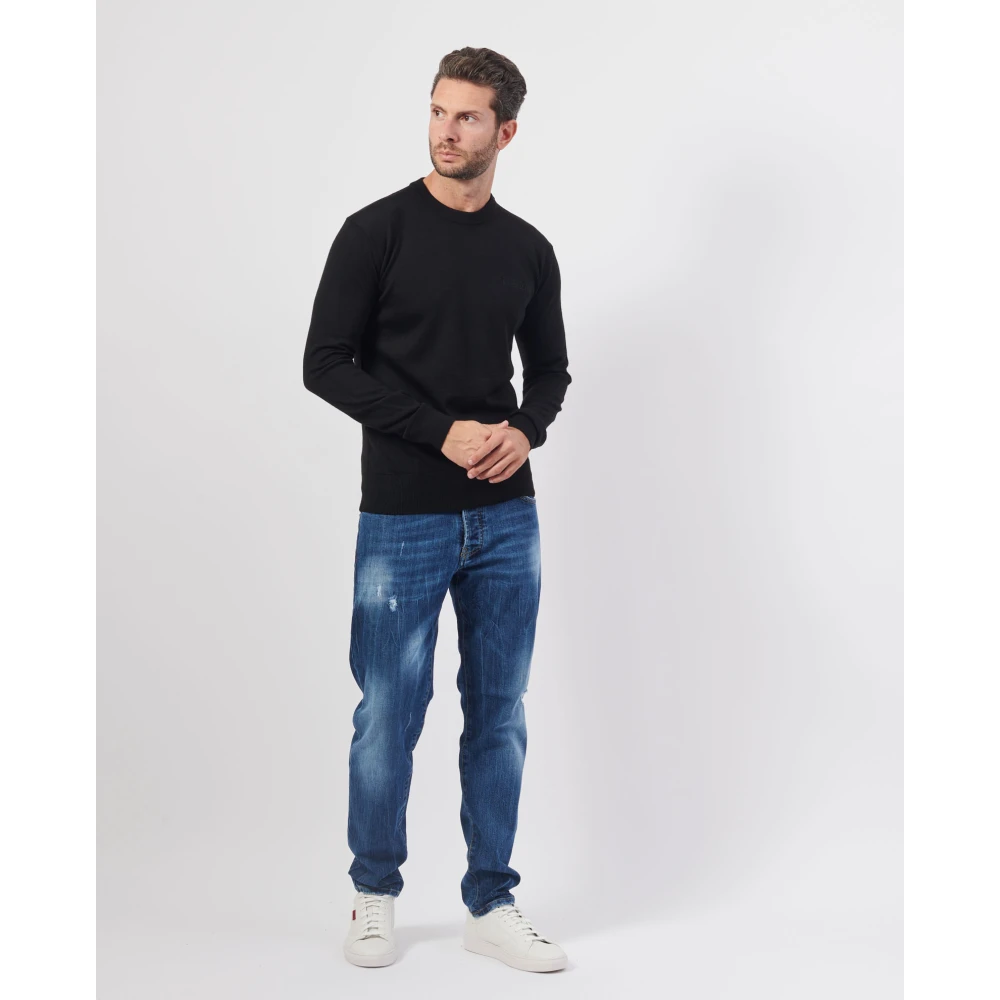 Bikkembergs Zwarte Sweater Basic Lange Mouw Black Heren