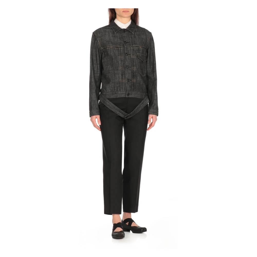 Y-3 Zwarte Jeansjas met Kraag en Knopen Black Dames