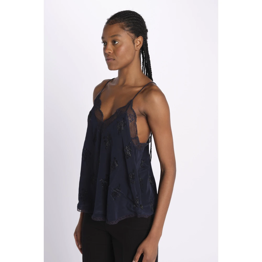 Zadig & Voltaire Blauwe Zijden Top met Strass Blue Dames