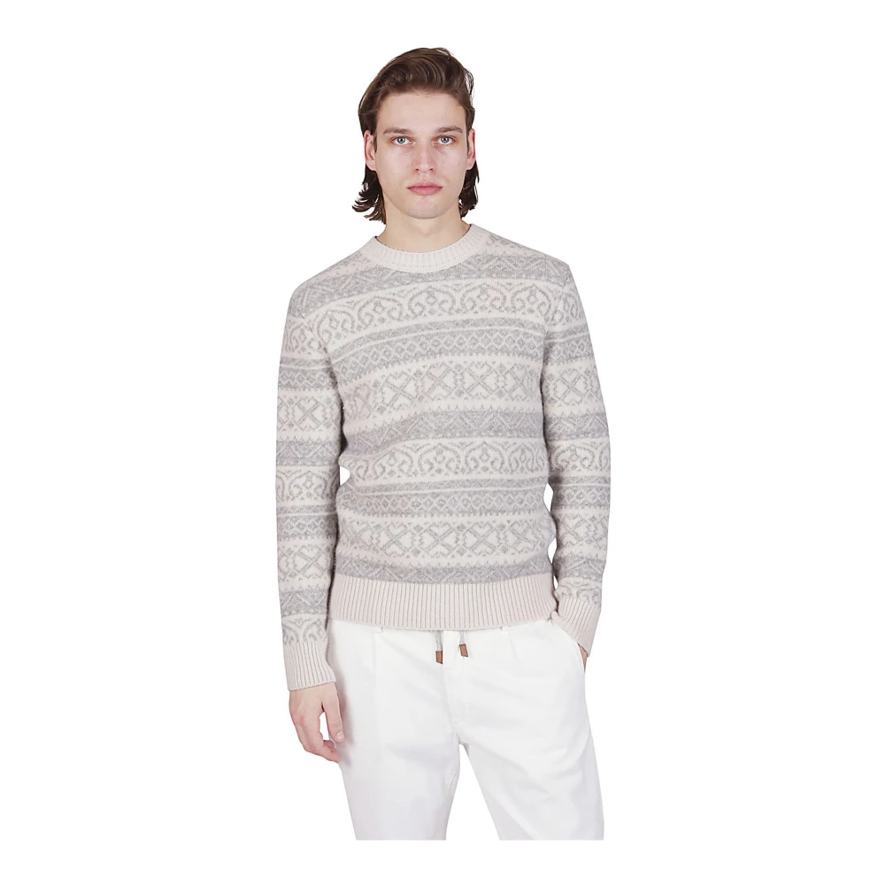 Eleventy Kasjmier Zijde Jacquard Trui Gray Heren