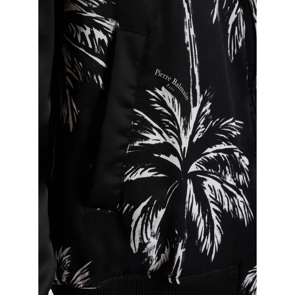Balmain Bomberjack van satijn met palmbomenprint Black Heren