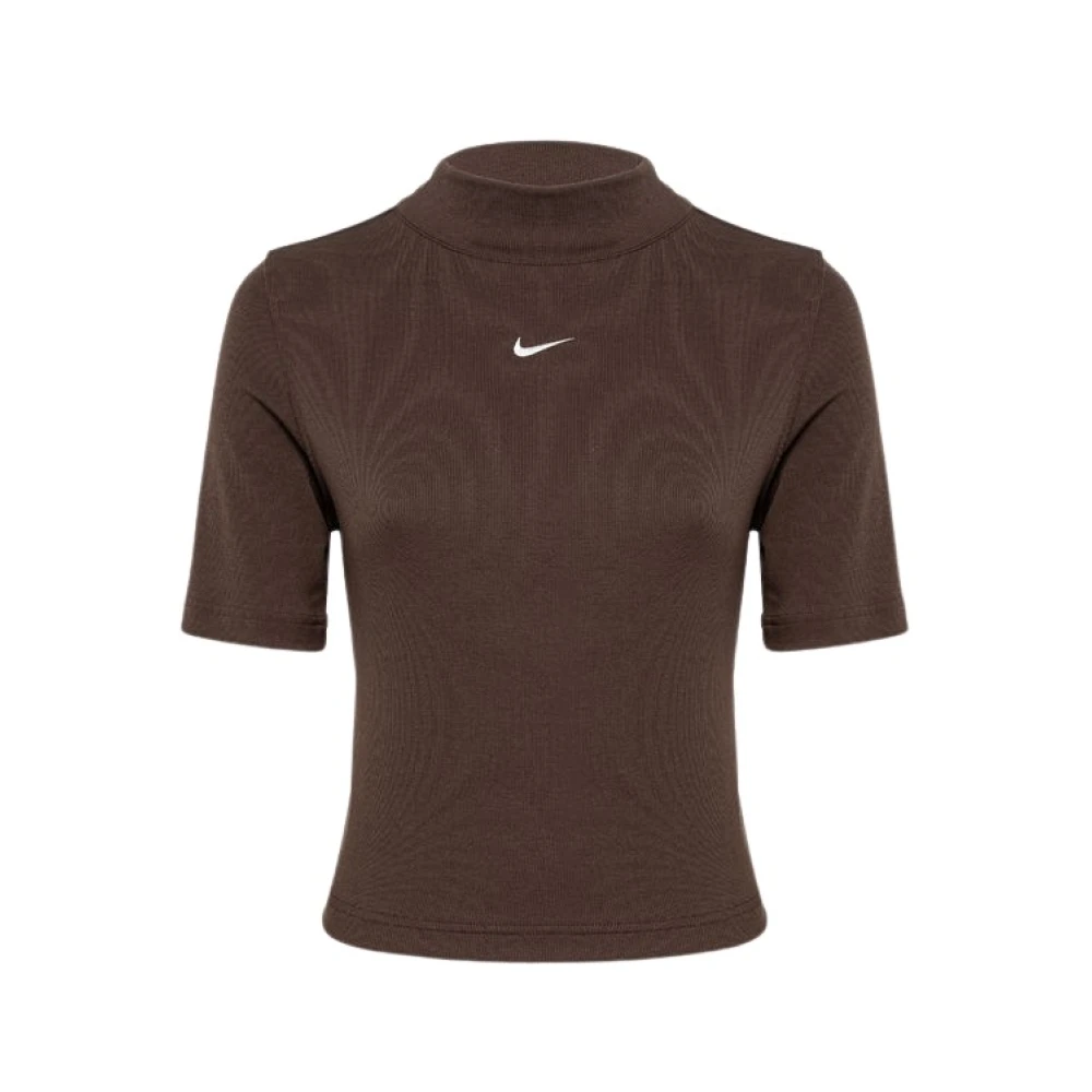 Nike Sportkleding Essentials Funnel Neck T-Shirt Brown Dames