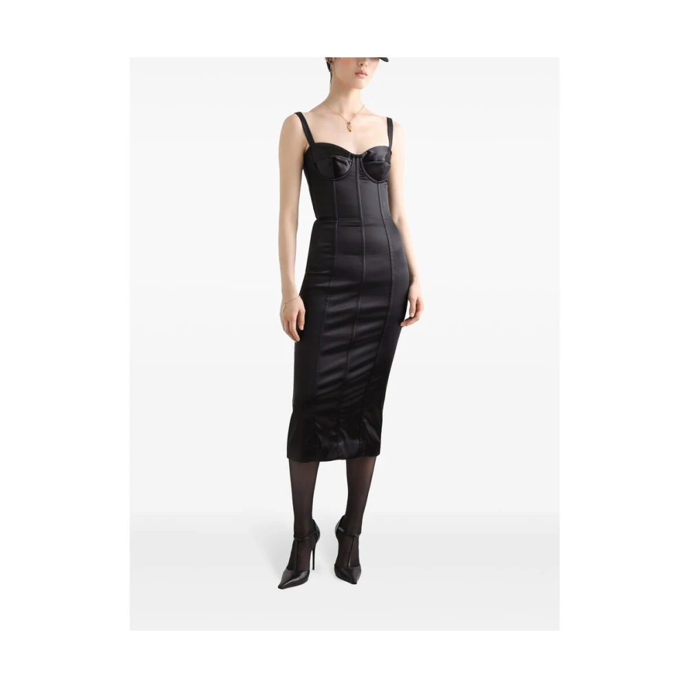 Dolce & Gabbana Zwarte Jurk met Benigd Lijfje en Achtersplit Black Dames