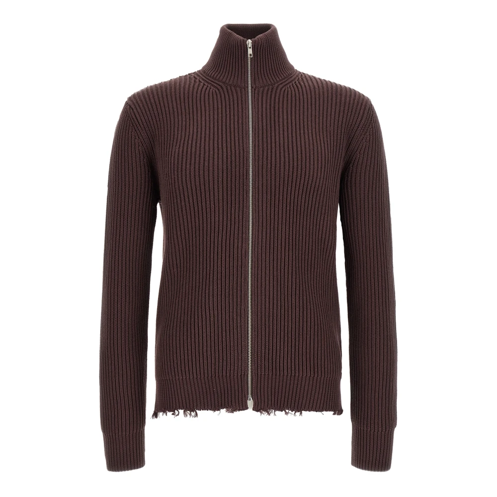 Mm6 Maison Margiela Ribbed Cotton Turtleneck Jumper - Male - Cardigans - Brown - Xl - Knitwear