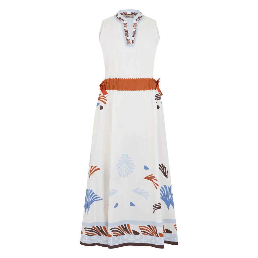 Herno Vrouw Wit Lange Katoenen Jurk Met Print