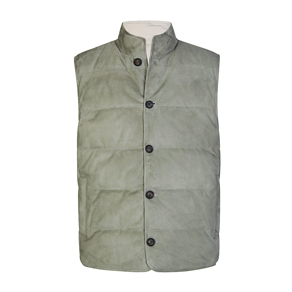 Eleventy Omkeerbare Suède en Katoenen Gilet Green Heren