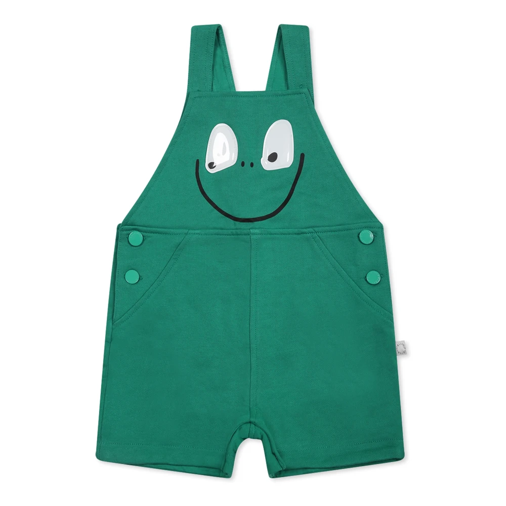 Stella Mccartney Unisex Kids Green Jumpsuits, 6 M, Cotton Dungarees With Frog Detail
