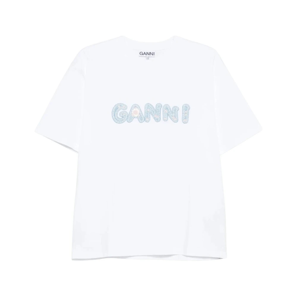 Ganni Women's White Embroidered Logo T-Shirt - T-Shirts - Xs - Tops