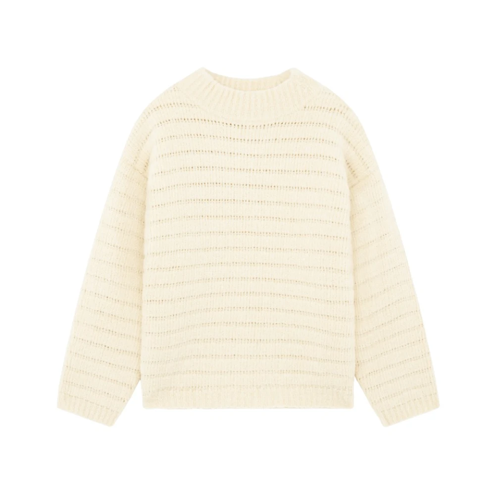 Loulou Studio Gestreepte Gebreide Trui met Kraag Beige Dames