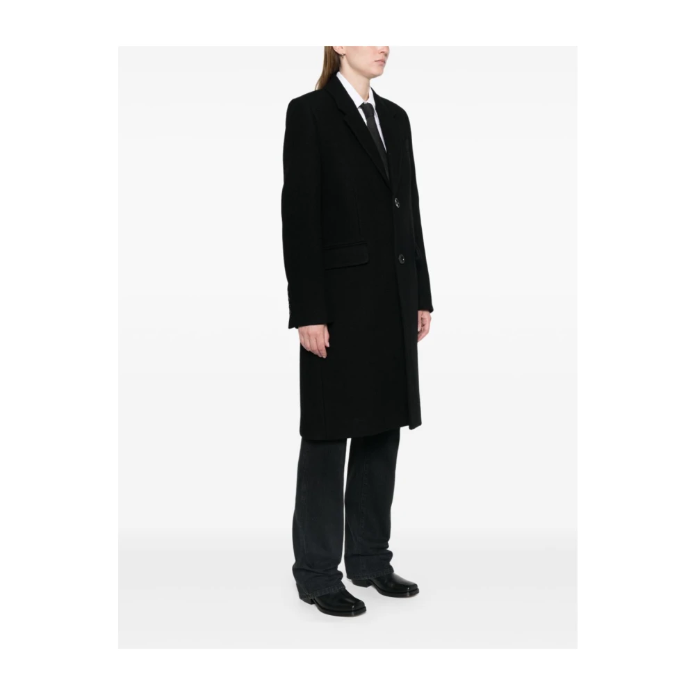Ami Paris Zwarte Wollen Jas Met Revers Black Dames